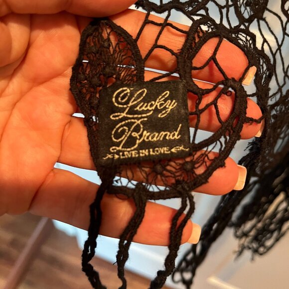 Lucky Brand Black Lace Sheer Fringed Scarf. Gently Used. - Picture 3 of 4